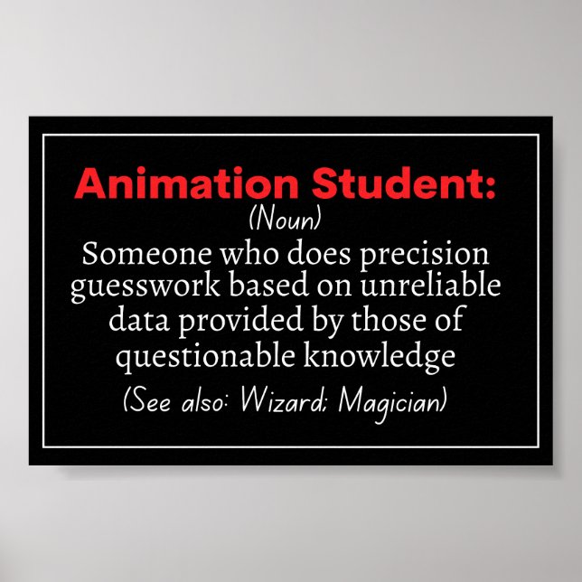 Póster Animación Definición divertida de estudiante (Frente)