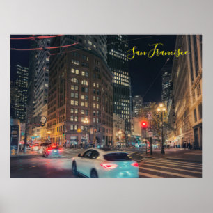 Póster Animado paisaje urbano de San Francisco por la noc