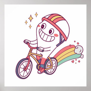 Póster Animado personaje de caricatura en bicicleta con a