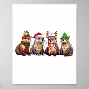 Póster Animado pijama de Navidad de nutria divertido luce