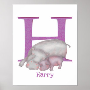 Póster Animal ABC H is for hippo print