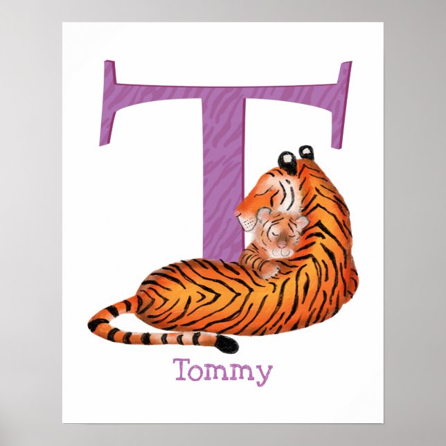 Póster Animal ABC T es para tigre impreso (Frente)