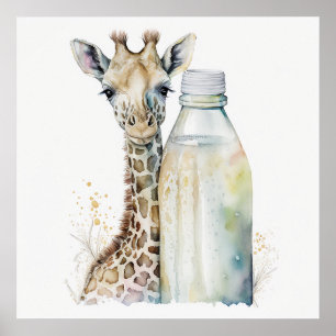 Póster Animal bebé para enfermería, poster de jirafa cuta