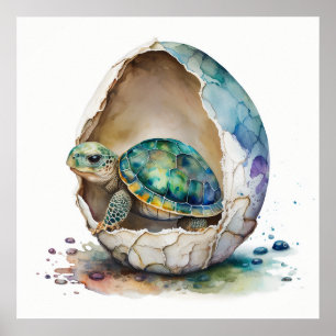 Póster Animal bebé para guardería, cartel de tortuga lind