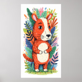 Póster animal caprichoso rodeado de vegetación exuberante