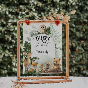 Póster Animal de bosque Verdor Libro de invitados Baby Sh