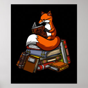 Póster Animal de lectura de libros de Fox Cute