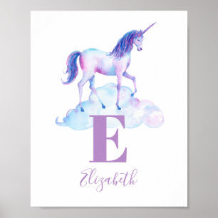 Póster Animal de unicornio. Monograma del bebé. Nombre de