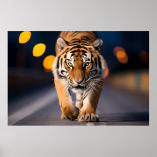 Póster Animal de vida salvaje tigre en la calle al aire l