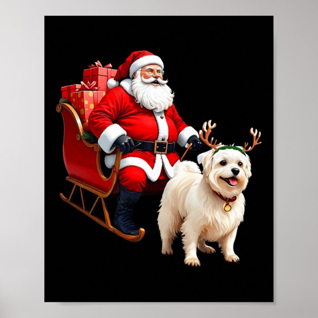Póster Animal Dog Lover Santa Sleigh Maltese Reindeer Chr (Frente)