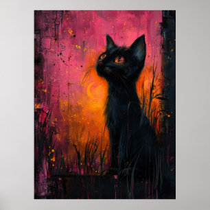 Póster Animal intrépido bajo la luz de la luna Poster de 