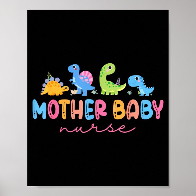 Póster Animal Mother Baby Nurse Dinosaur Stpartum Rn Ob N (Frente)