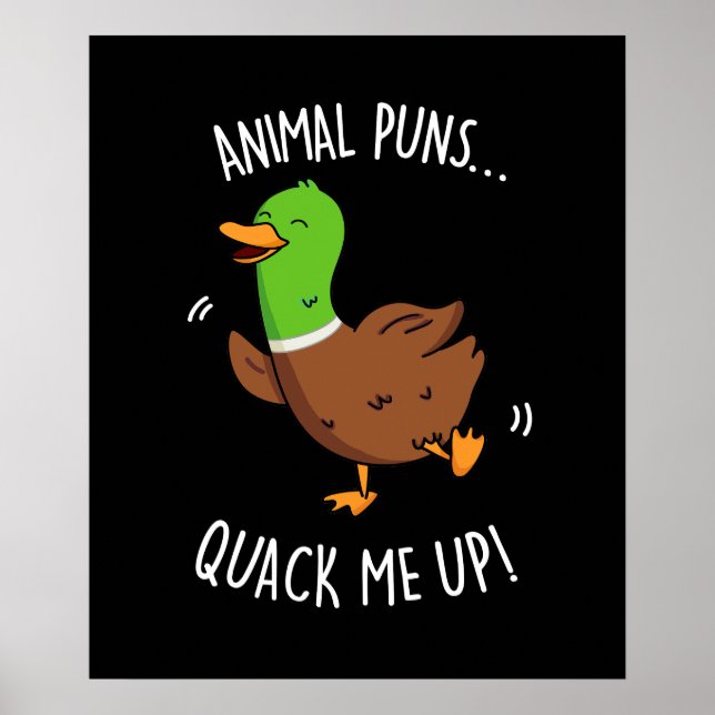 Póster Animal Puns Quack Me Up Funny Duck Pun Dark BG (Frente)