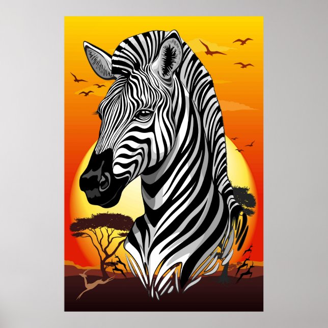 Póster Animal silvestre de la sabana africana cebra (Frente)