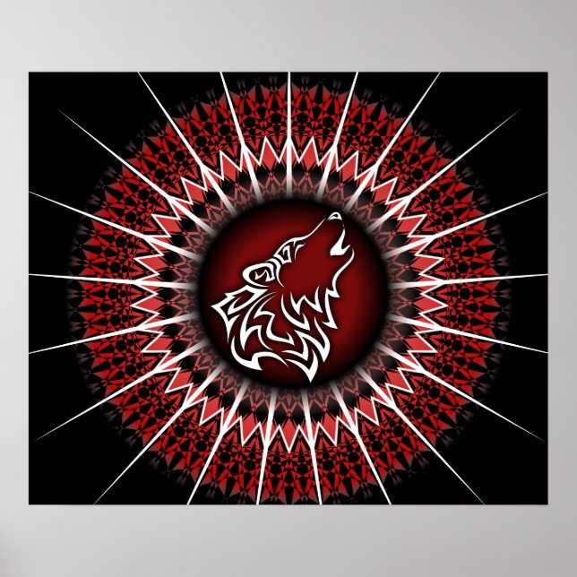 Póster Animal tribal del Lobo Rojo Negro (Frente)