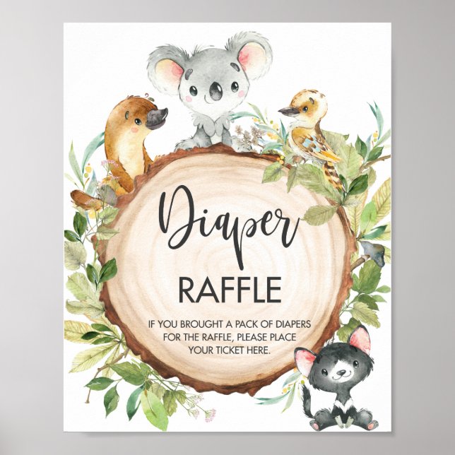 Póster Animales australianos verde bebé Diaper Raffle (Frente)