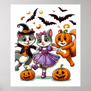 Póster Animales bailando con disfraces de Halloween