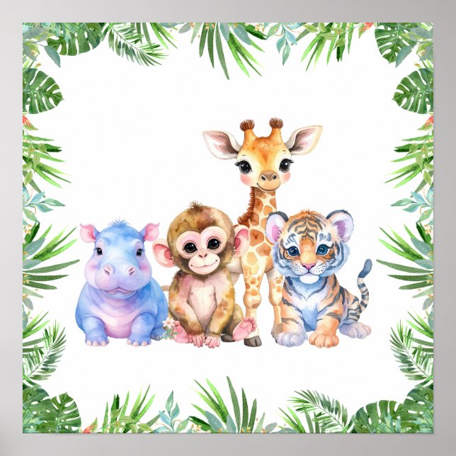 Póster Animales bebé de selva tropical (Frente)