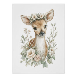 Póster Animales Bebés Adorables con Flores en Acuarela