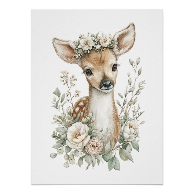 Póster Animales Bebés Adorables con Flores en Acuarela (Anverso)