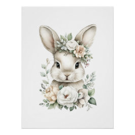 Póster Animales Bebés Adorables en Acuarela con Flores