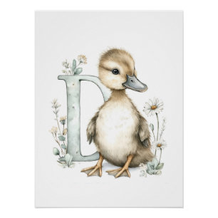 Póster Animales Bebés Adorables en Acuarela con Letras de