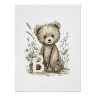 Póster Animales Bebés Adorables en Acuarela con Letras de