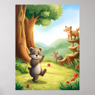 Póster Animales capilares del bosque maderero AI Generati