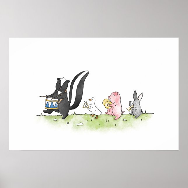 Póster Animales caprichosos marchando en banda (Frente)