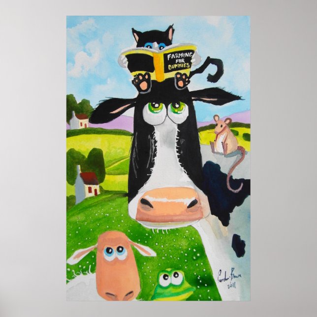 Póster Animales curtidos pintando Rana oveja de gato bovi (Frente)