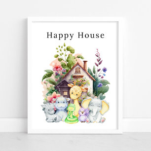 Póster Animales De Bebé Cutto Y Su Casa Feliz   POSTER
