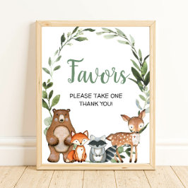 Póster Animales de bosque vegetación ducha de bebé favore