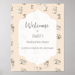 Póster Animales de Bosque Vintage Bienvenidos Bebés