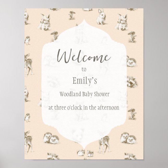 Póster Animales de Bosque Vintage Bienvenidos Bebés (Frente)