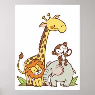 Póster Animales de Dibujos Animados Adorables – Jirafa, L