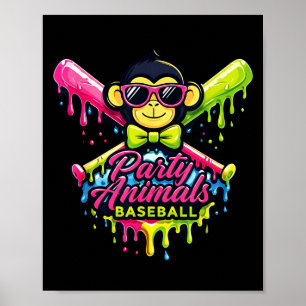 Póster Animales de fiesta béisbol mono divertido