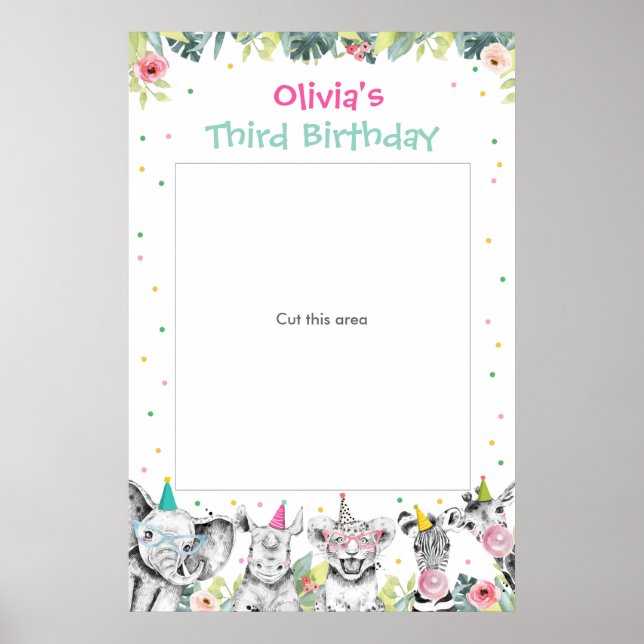 Póster Animales de Fiesta Chica Safari Zoo Marco de Fotom (Frente)