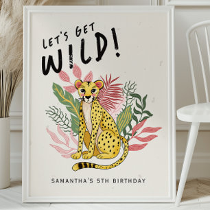 Póster Animales de Fiesta Salvaje Cheetah Cumpleaños de N