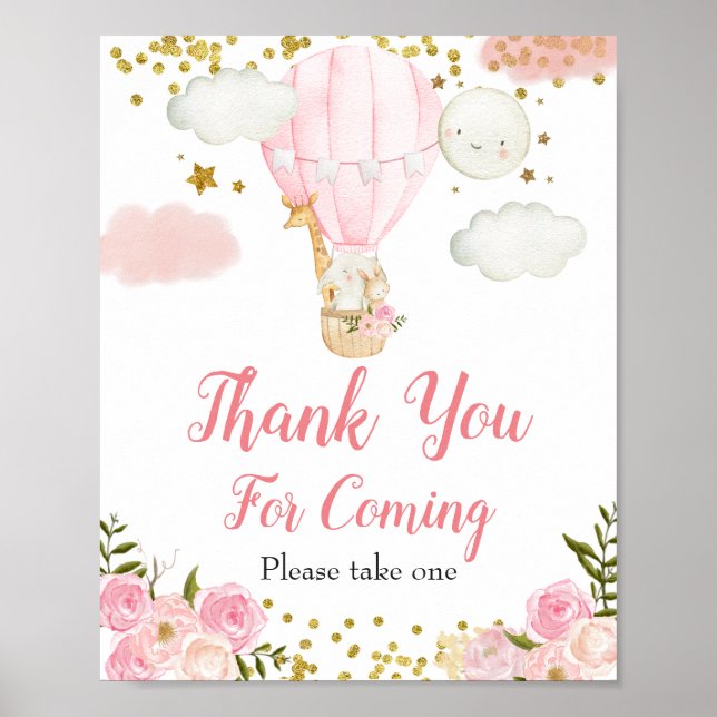 Póster Animales de globos aerostáticos rosados Gracias po (Frente)