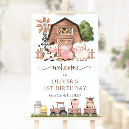 Póster Animales de granja, Animales lindos, Bienvenida al