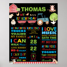 Póster Animales de granja Cumpleaños 1er Hito Estadística