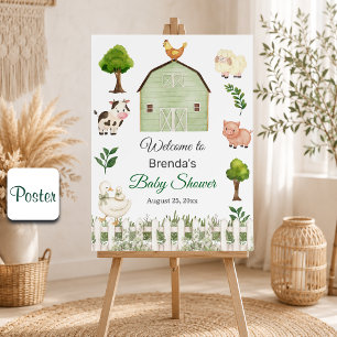 Póster Animales de granja en acuarela para baby shower