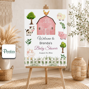 Póster Animales de granja en acuarela para baby shower