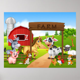 Póster Animales de granja felices para personalizados