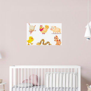 Póster Animales de granja y mascotas lindos
