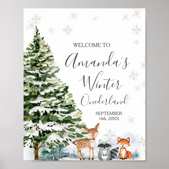Póster Animales de invierno copan Nieve Cumpleaños de ONE (Frente)