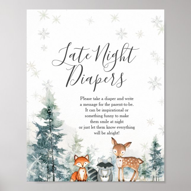 Póster Animales De Invierno Copos De Nieve Tarde Noche (Frente)