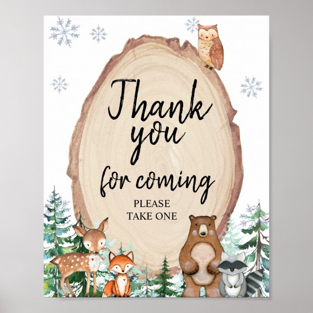 Póster Animales de invierno de Woodland Gracias por venir (Frente)