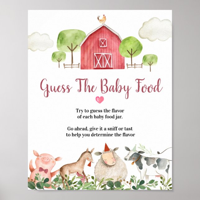 Póster Animales de la casa de labranza adivinan el alimen (Frente)