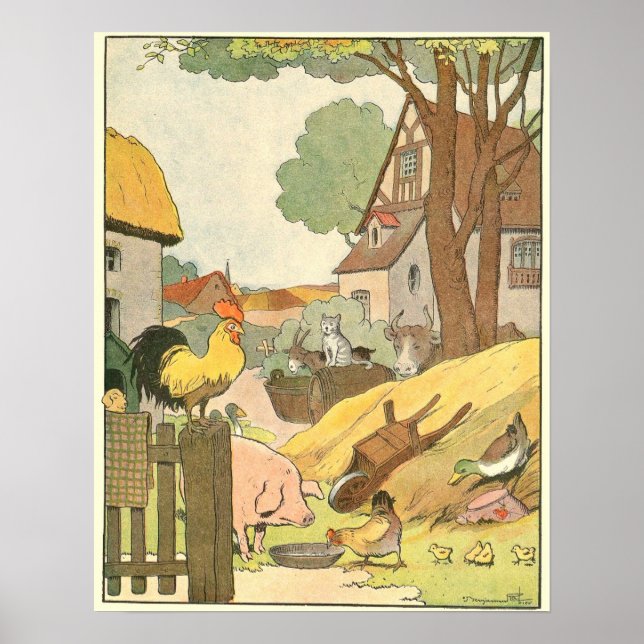 Póster Animales de la granja de acuarela Ilustrados (Frente)